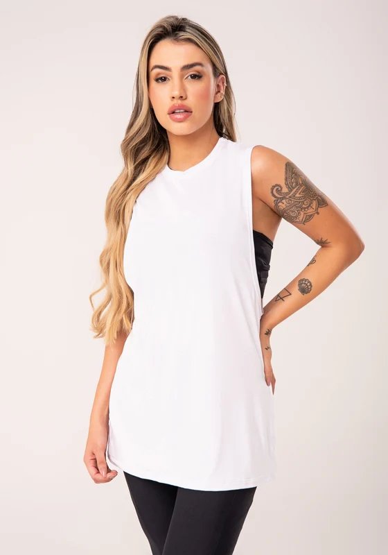 Camiseta Fitness Feminina Branco Maxi Cava Flow Dlk BRANCO / G