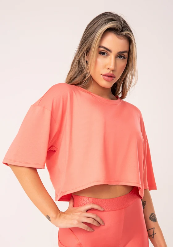 Cropped Feminino Coral Manga Curta Flow Dlk CORAL / P