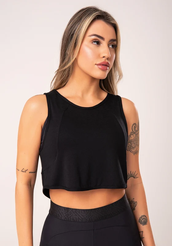 Cropped Feminino Preto Com Recortes Flow Dlk PRETO / M