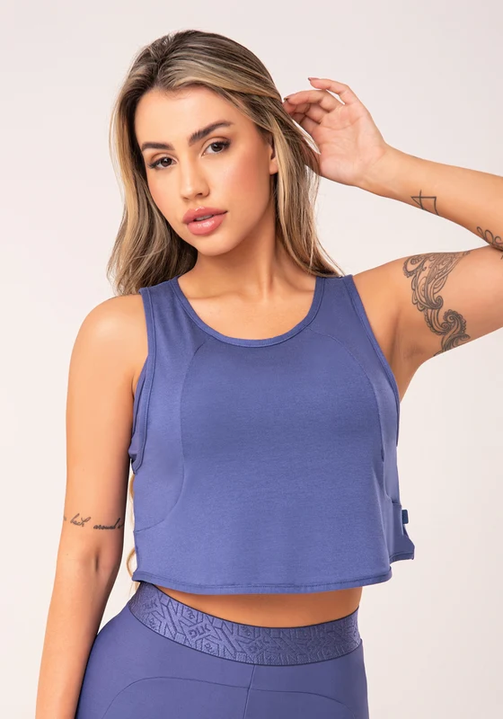 Cropped Feminino Azul Com Recortes Flow Dlk AZUL / P