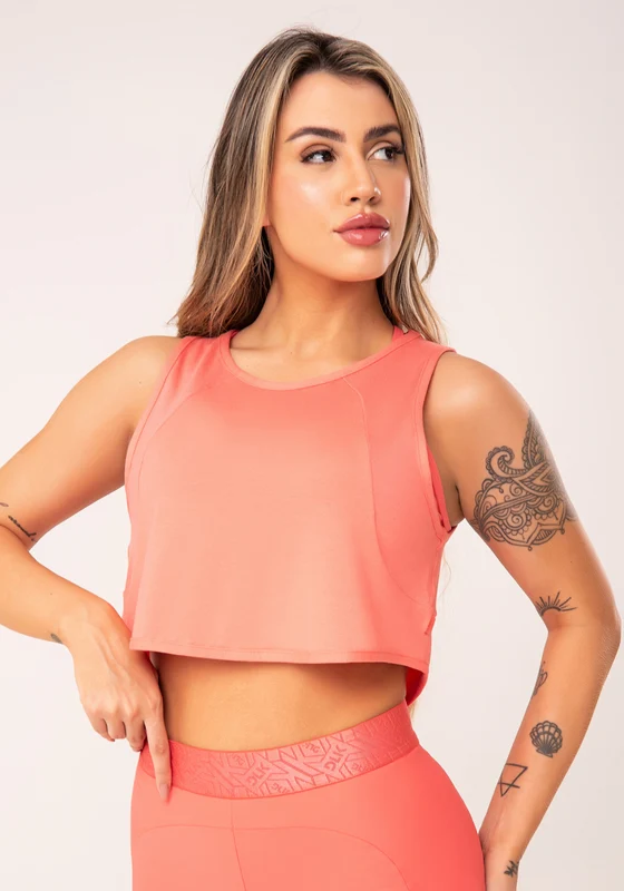 Cropped Feminino Coral Com Recortes Flow Dlk CORAL / G
