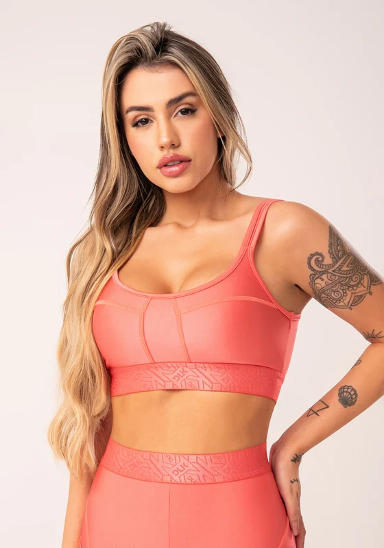 Top Fitness Feminino Coral Com Alças Duplas E Elástico Flow Dlk CORAL / M