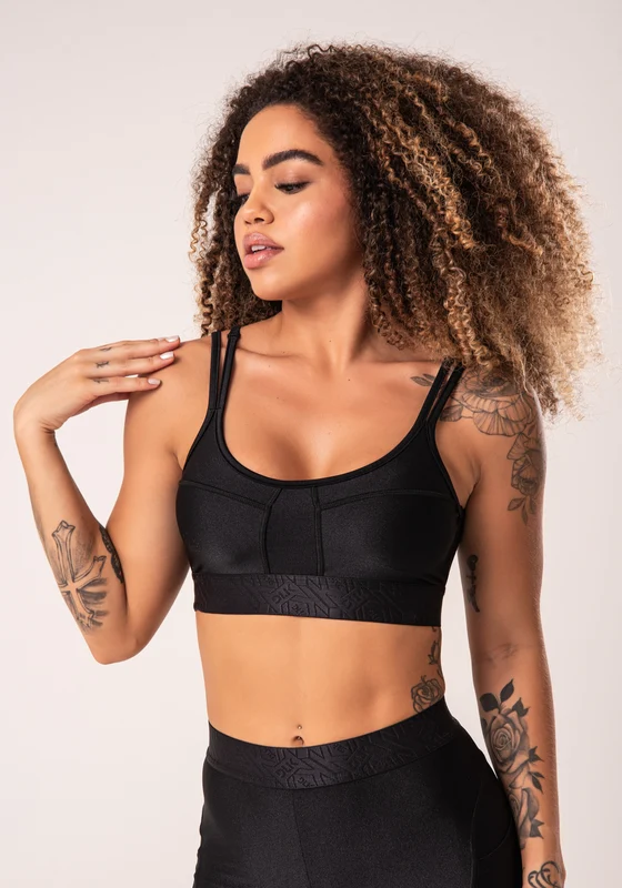 Top Fitness Feminino Preto Com Alças Duplas E Elástico Flow Dlk PRETO / P