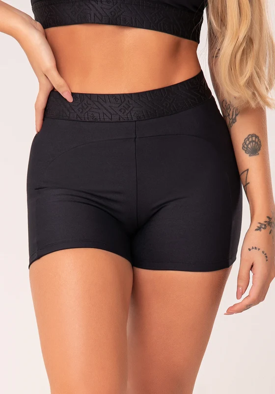 Short Fitness Feminino Preto Com Recortes E Elástico Na Cintura Flow Dlk PRETO / P