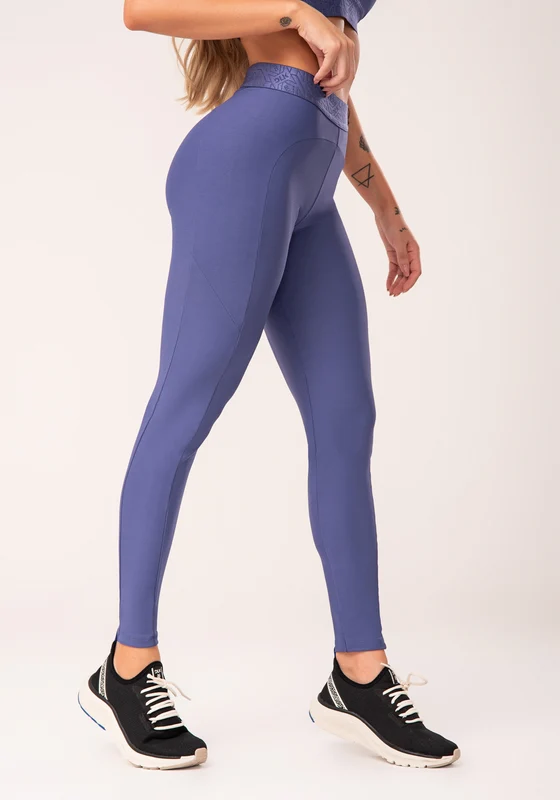 Legging Fitness Feminina Azul Com Recortes E Elástico Na Cintura Flow Dlk AZUL / GG