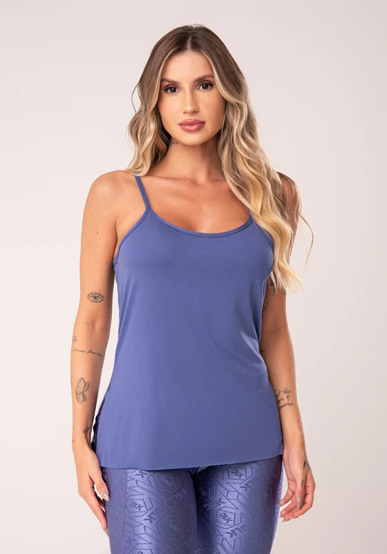 Camiseta Feminina Azul Alças Finas Flow Dlk AZUL / G