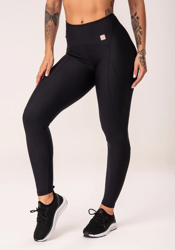 Legging Fitness Feminina Preto Com Recortes E Pesponto Flow Dlk PRETO / P