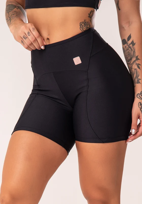 Bermuda Fitness Feminina Preto Com Recortes E Pesponto Flow Dlk PRETO / P