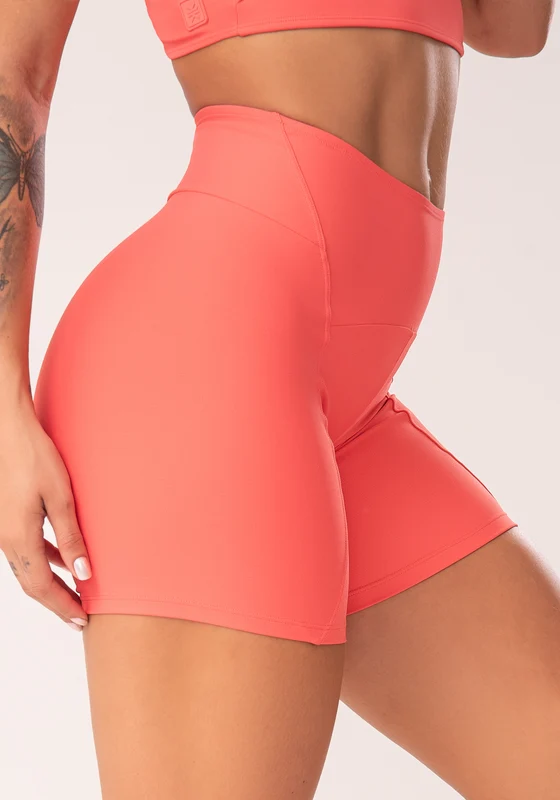 Bermuda Fitness Feminina Coral Com Recortes E Pesponto Flow Dlk CORAL / M
