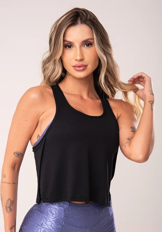 Cropped Feminino Preto com Transpasse Lateral Flow Dlk PRETO / P