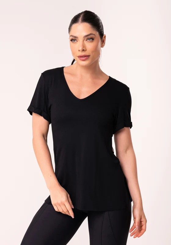 Blusa Fitness Feminina Preto Decote V Flow Dlk PRETO / P