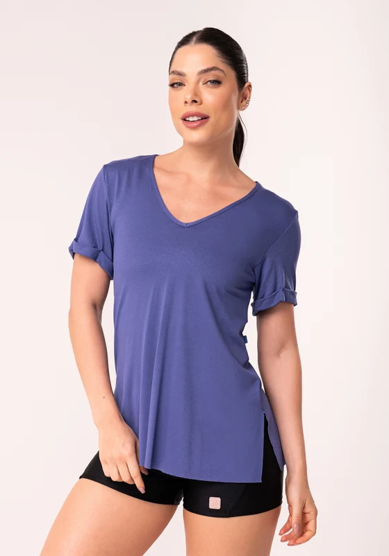 Blusa Fitness Feminina Azul Decote V Flow Dlk AZUL / P