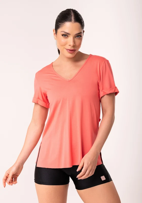 Blusa Fitness Feminina Coral Decote V Flow Dlk CORAL / M