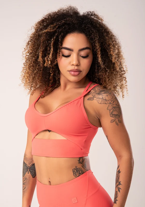 Top Fitness Feminino Coral Cut-out com Decote Franzido Flow Dlk CORAL / P