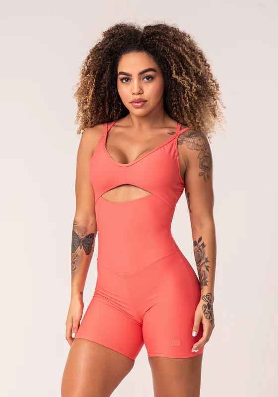 Macaquinho Fitness Feminino Coral Cut-out Com Decote Franzido Flow Dlk CORAL / G