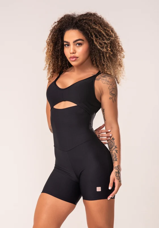 Macaquinho Fitness Feminino Preto Cut-out Com Decote Franzido Flow Dlk PRETO / M