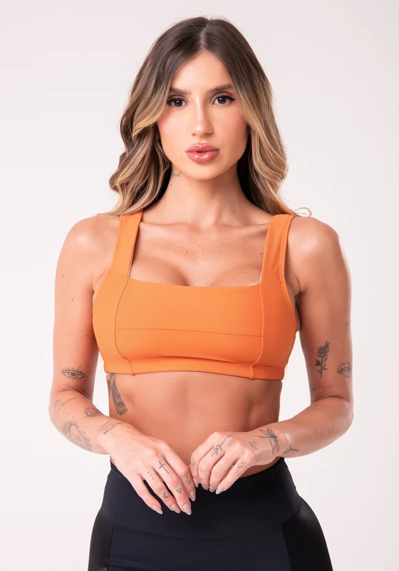 Top Fitness Feminino Com Decote Reto E Recortes Laranja Dlk LARANJA / M