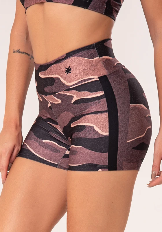 Short Fitness Feminino Estampado Camuflado Terra Printed Dlk MARROM / P
