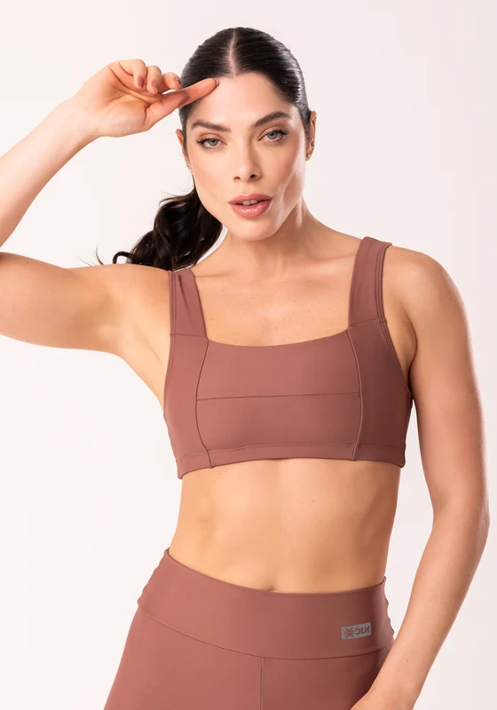 Top Fitness Feminino Marrom Claro Com Decote Reto E Recortes Dlk MARROM / G