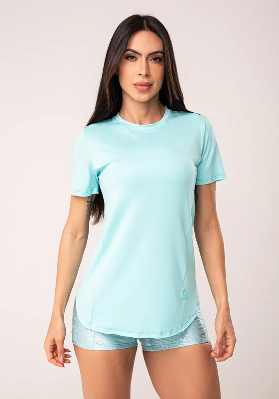 Blusa Fitness Feminina Verde Alongada Manga Curta Com Recortes Flow Dlk VERDE / GG