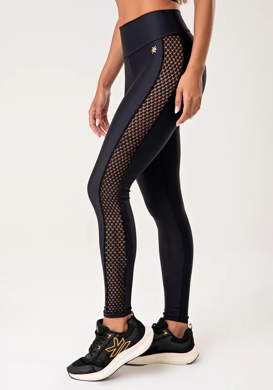 Legging Fitness Feminina Preto Com Tela Lateral Lush Dlk PRETO / G