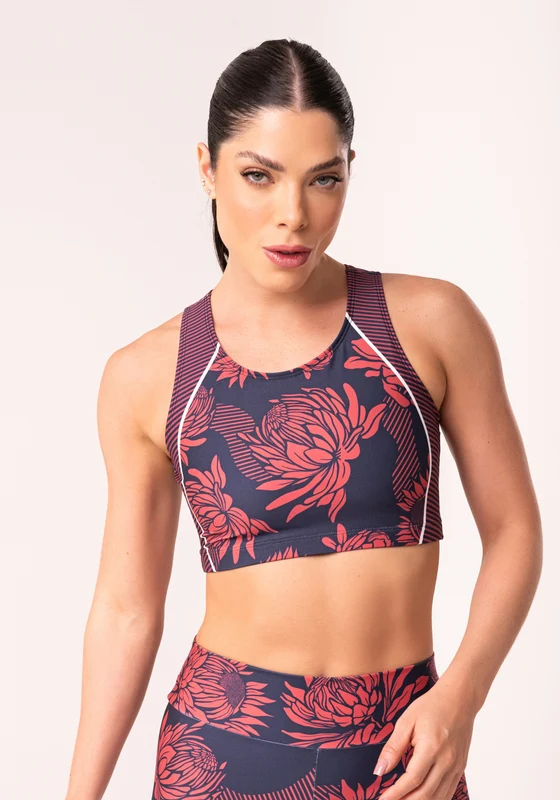 Top Fitness Feminino Nadador Floral Monocromático Printed Dlk VERMELHO / M