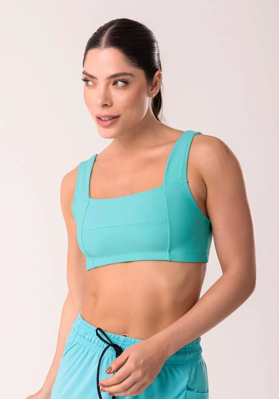 Top Fitness Feminino Verde Com Decote Reto E Recortes Dlk VERDE / P