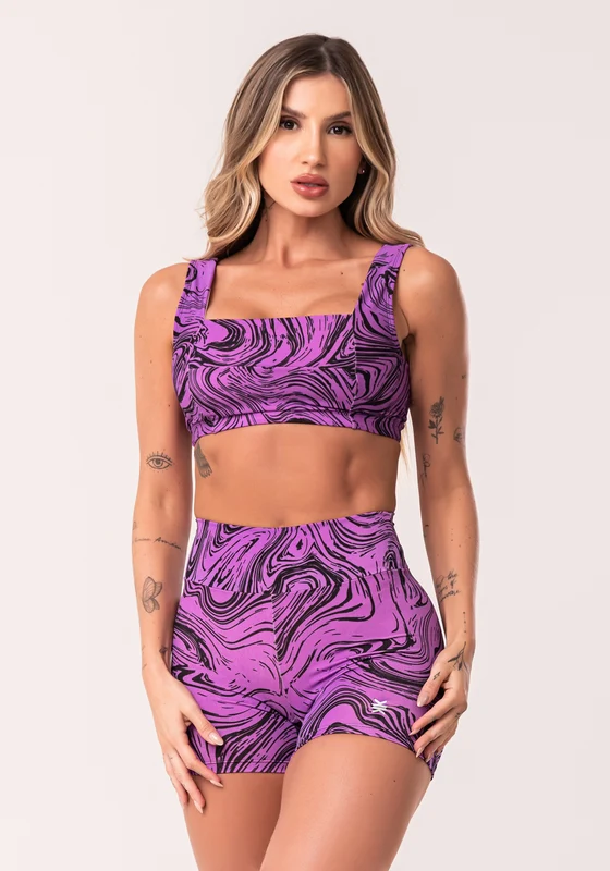 Conjunto Fitness Feminino Rosa Top E Short Estampa Abstract Duo Euphoria Dlk ROSA / GG