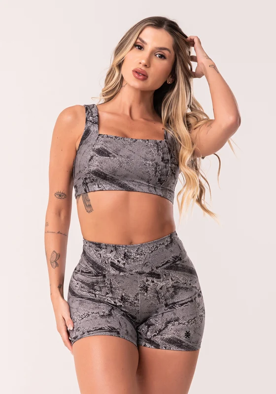 Conjunto Fitness Feminino Cinza Top E Short Estampa Burned Gray Euphoria Dlk CINZA / GG