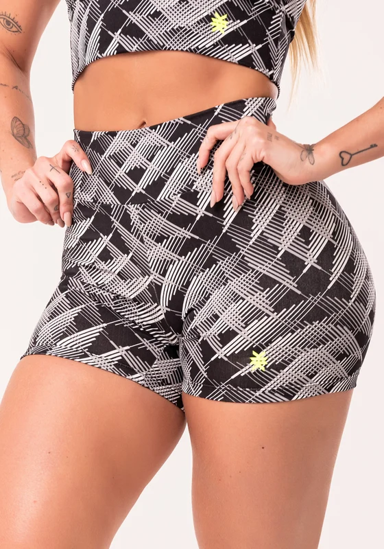 Short Fitness Feminino Cinza Estampado Abstract Lines Euphoria Dlk PRETO E BRANCO / M