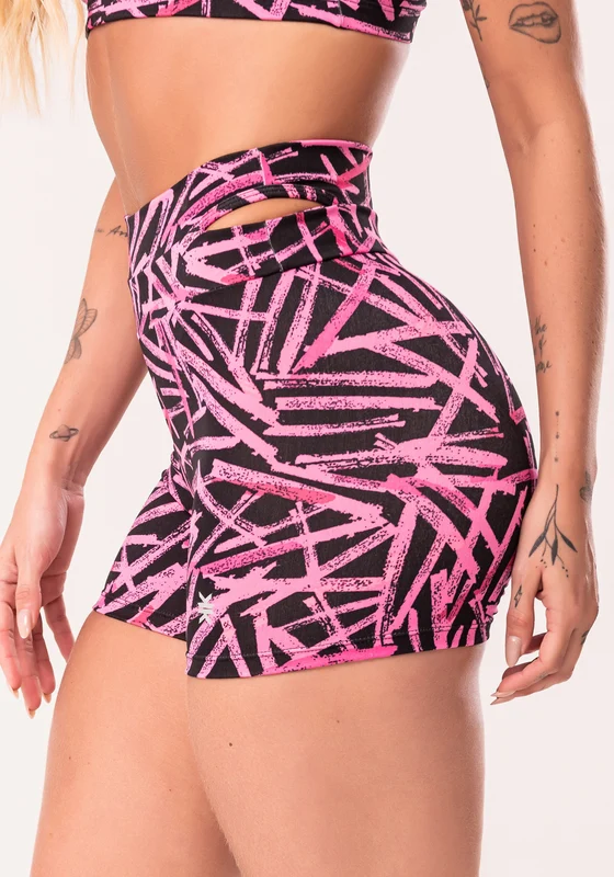 Short Fitness Feminino Rosa Com Detalhe Vazado Estampado Sticks Euphoria Dlk ROSA / M