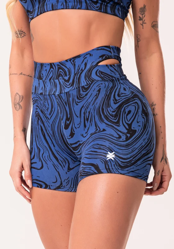 Short Fitness Feminino Azul Com Detalhe Vazado Estampado Abstract Duo Euphoria Dlk AZUL / M