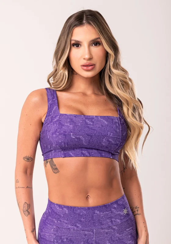 Top Fitness Feminino Lilás Decote Reto Estampado Camouflage Euphoria Dlk ROXO / P