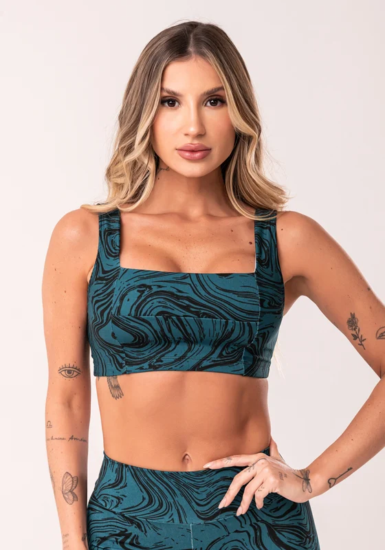 Top Fitness Feminino Petróleo Decote Reto Estampado Abstract Duo Euphoria Dlk VERDE / M