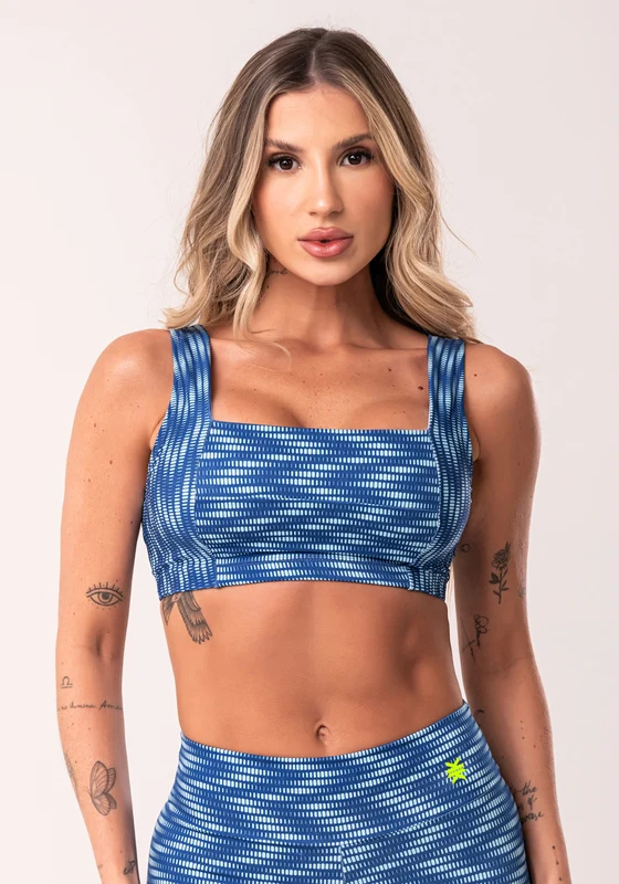 Top Fitness Feminino Azul Decote Reto Estampado Zig Zag Waves Euphoria Dlk AZUL / GG