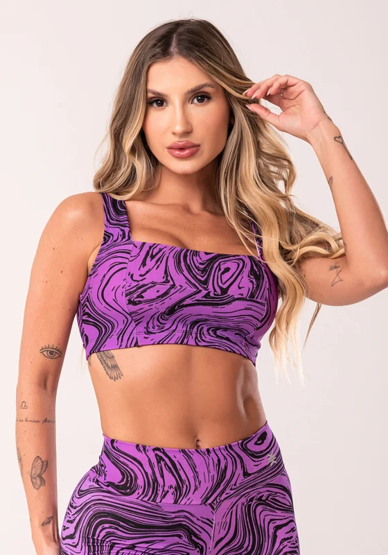 Top Fitness Feminino Rosa Decote Reto Estampado Abstract Duo Euphoria Dlk ROSA / M