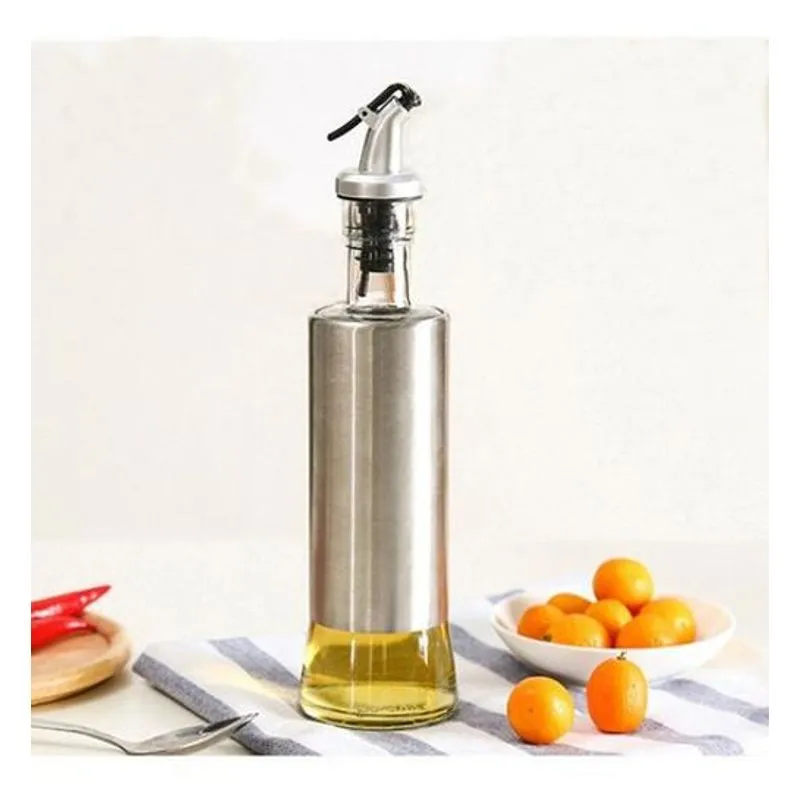 Kit 2 P. Azeite / Galheteiro 300 Ml Vidro Aço Inox Dosador