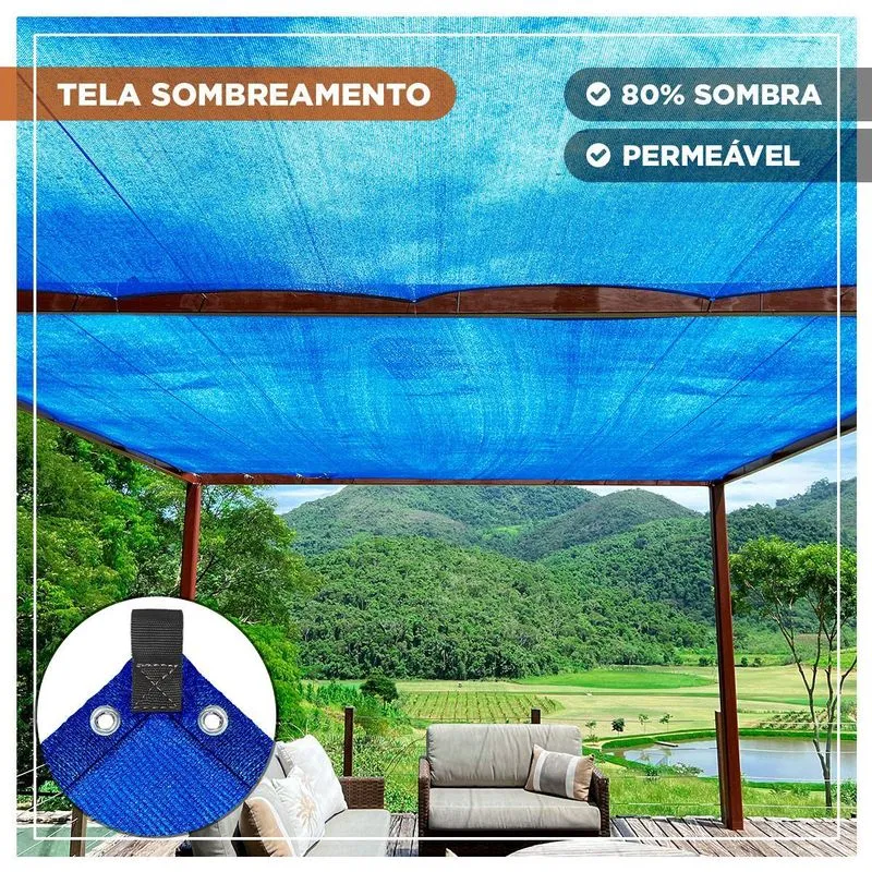 Tela Shade Toldo Azul Sombrite 80% Pergolado Jardim 6x8,5
