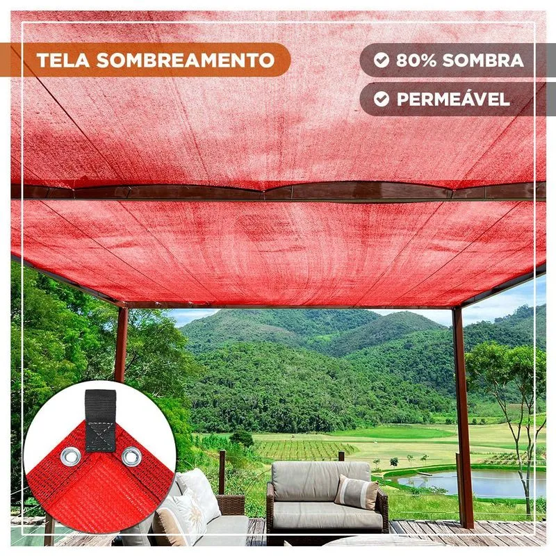 Tela Shade Toldo Vermelho Sombrite 80% Pergolado Jardim 8x9