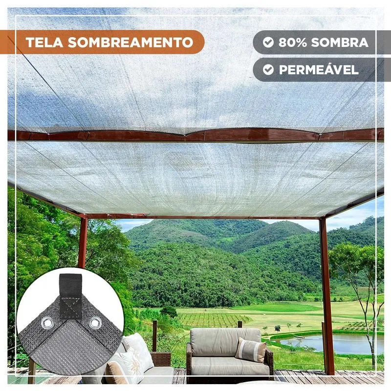 Tela Shade Toldo Prata Sombrite 80% Pergolado Jardim 8x9