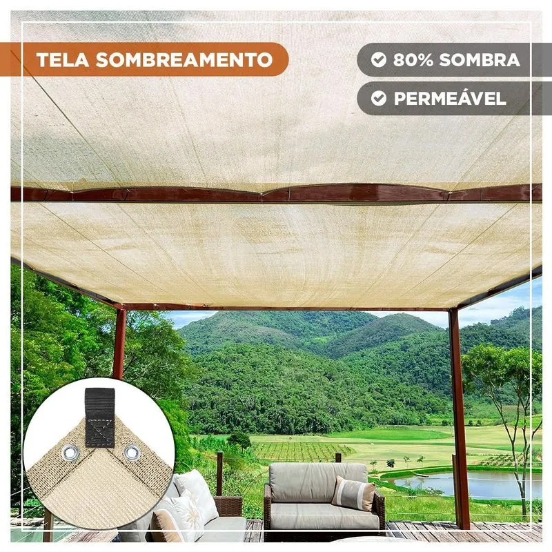 Tela Shade Toldo Areia Sombrite 80% Pergolado Jardim 7x10