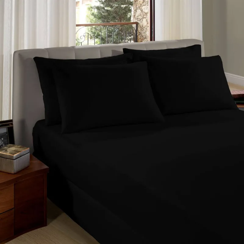 Lençol com Elástico Queen Liso 1,58cm x 1,98m x 30cm - Sul Brasil - Preto