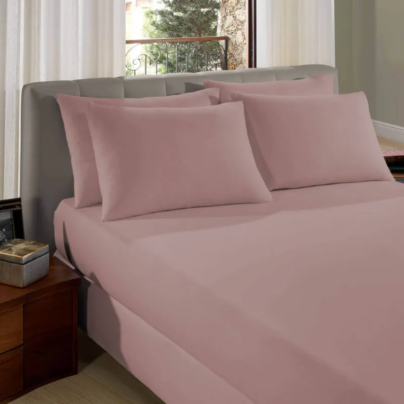 Lençol com Elástico Casal Liso 1,38m x 1,88m x 30cm - Sul Brasil - Rosa Camafeu