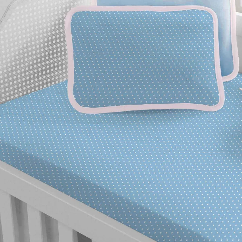 Lençol Avulso Estampado com Elástico Vivaldi Baby 1,30m x 70cm x 12cm - Sul Brasil - Poá Azul - Sul Brasil