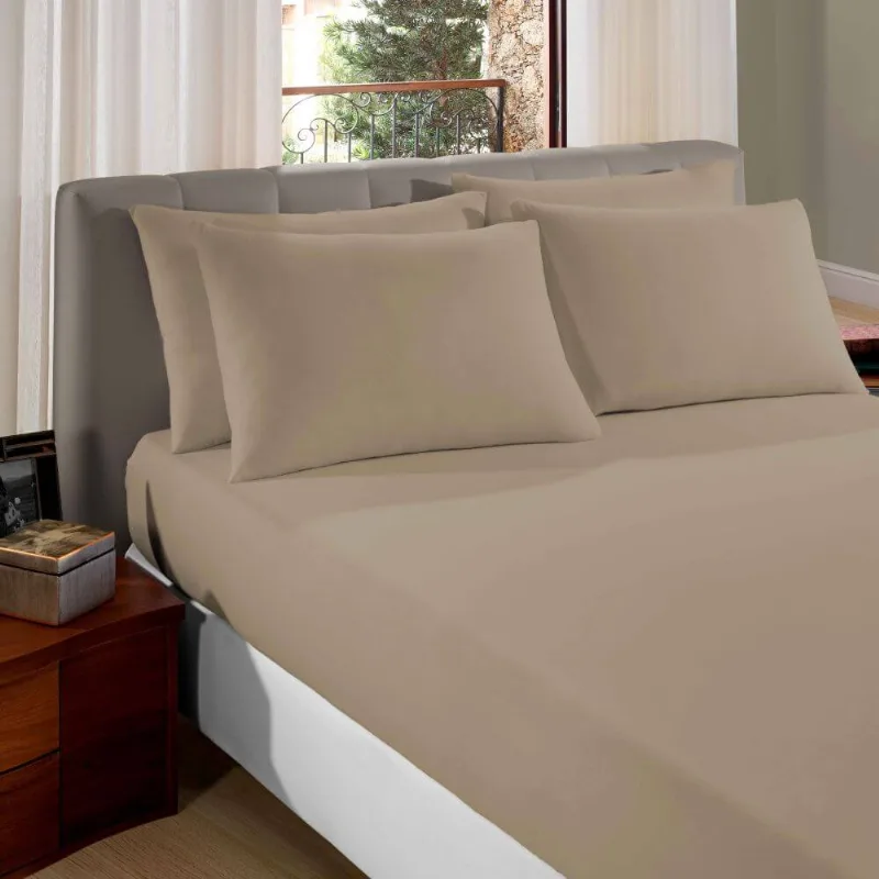 Lençol com Elástico Casal Liso 1,38m x 1,88m x 30cm - Sul Brasil - Creme de Avelã - Sul Brasil