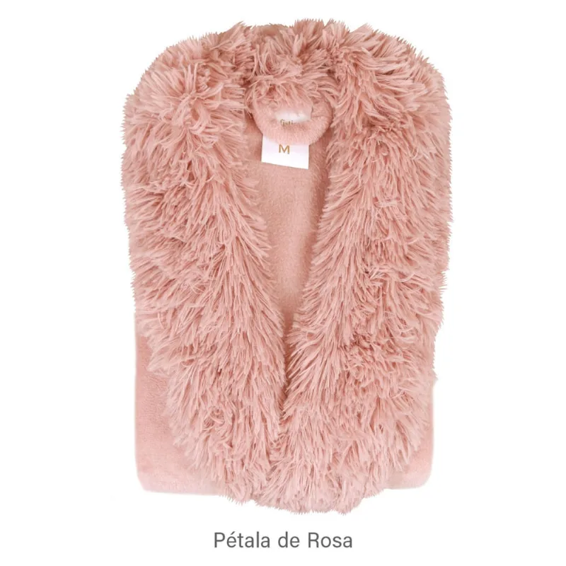 Roupão Microfibra Sofisticata Gola c/ Pelos Petalas Rosa gg