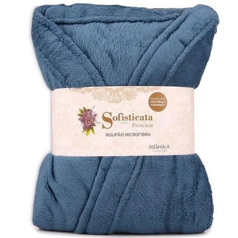 Roupão Microfibra Kimono Sofisticata Jeans M Atlântica