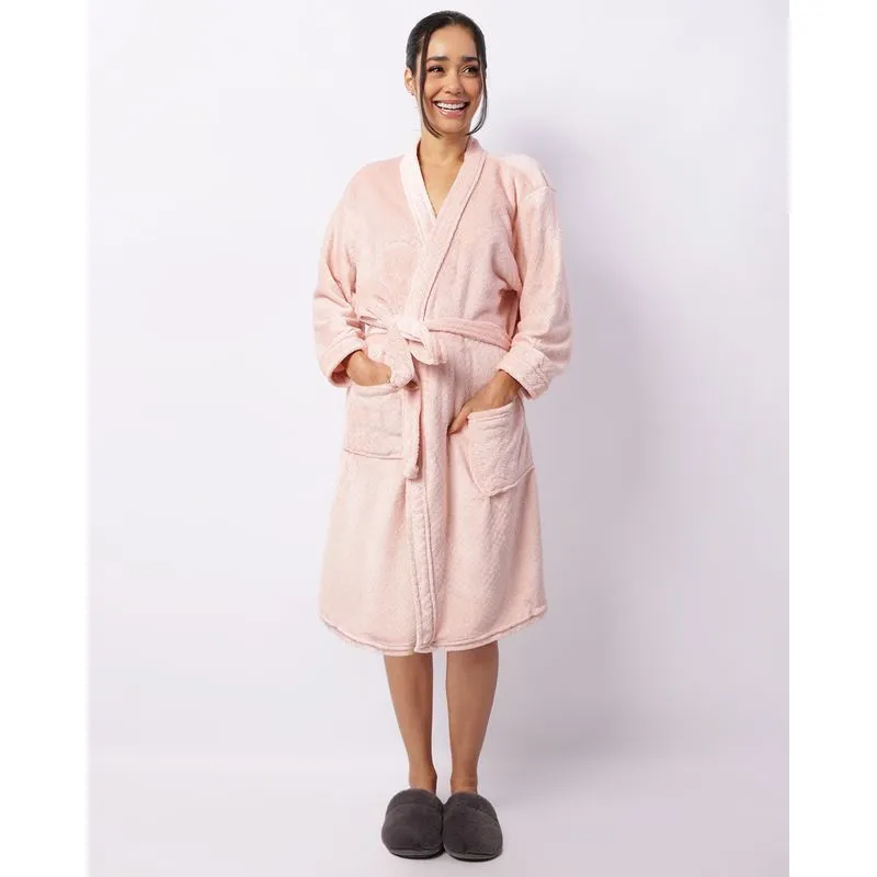 Roupão Feminino Manga Longa Texturizado Rosa GG