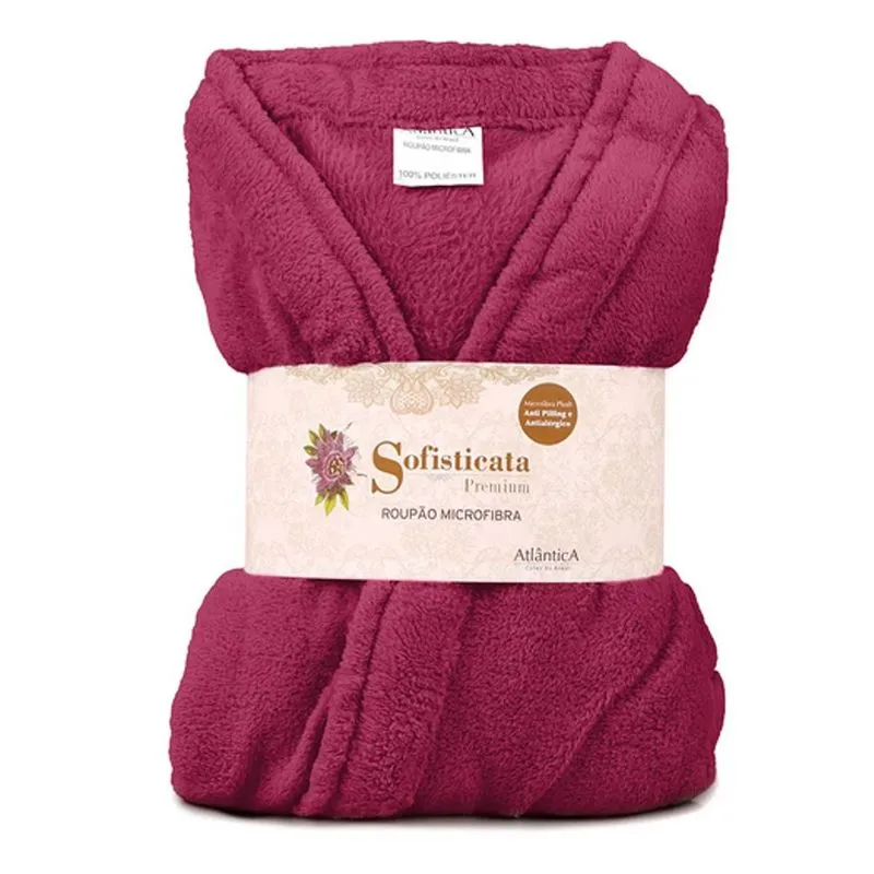 Roupão Kimono M Microfibra Sem Gola Sofisticata Rosa Intenso - Porto Franco