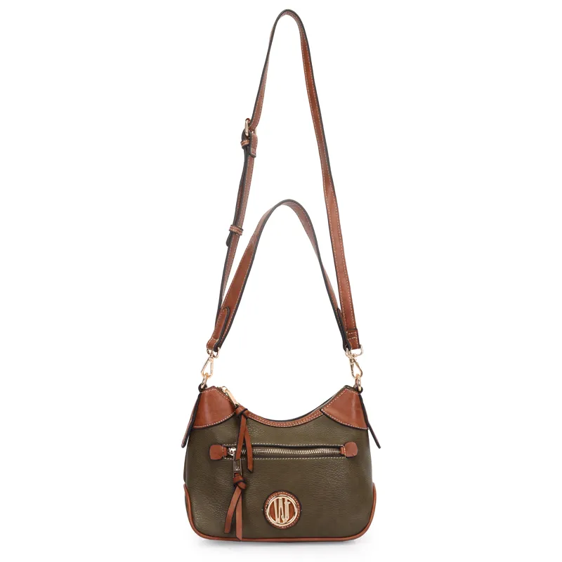 Bolsa Transversal Média Bicolor Com Zíper Frontal Oliva - Wj